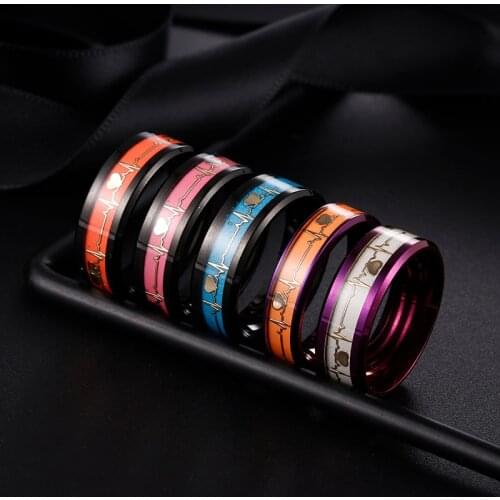 8mm mens ring love heart ECG lifeline pulse heartbeat ring men and women couple ring ecg black carbon fiber wedding ring