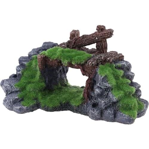 Aquarium Resin Moss Bridge Fish Hide Cave Rockery Decor for Fish Tank Ornament