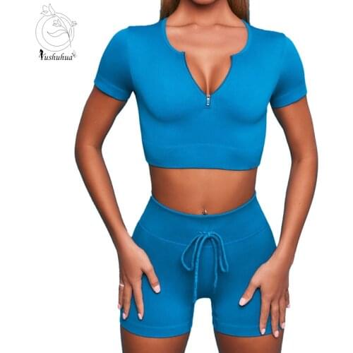 Can De Ordered Separately Sports Bra Yoga Shorts Fitness Short sleeve Top Seamless knitted Chest Zipper Sports Gym Clothes Women