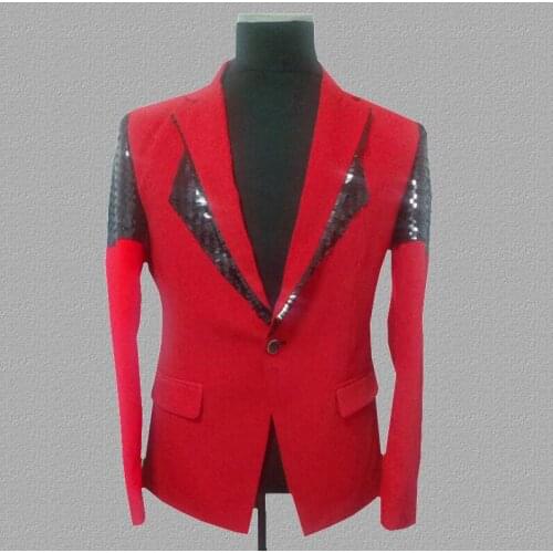 Sequins blazer men suits designs jacket mens stage costumes for singers clothes dance star style dress punk rock masculino red