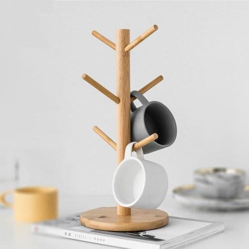 Tree Shape Bamboo Wooden Cup Holder Coffee Mug Drain Rack Glass Drinkware Branches Stand Kitchen Tumbler Hanging Storage Shelf