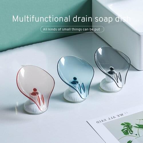 Leaf Shape Punch-free Soap Box Drain Soap Holder Rack Suction Cup Rotatable Multifunction Kitchen Bathroom Supplies Gadgets