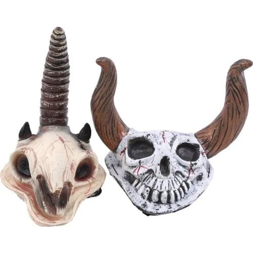 Double Horns Headdress Single Horned Tiara Halloween Skull Veil Headdress Cosplay Animal Corpse Bones Haunted House Props
