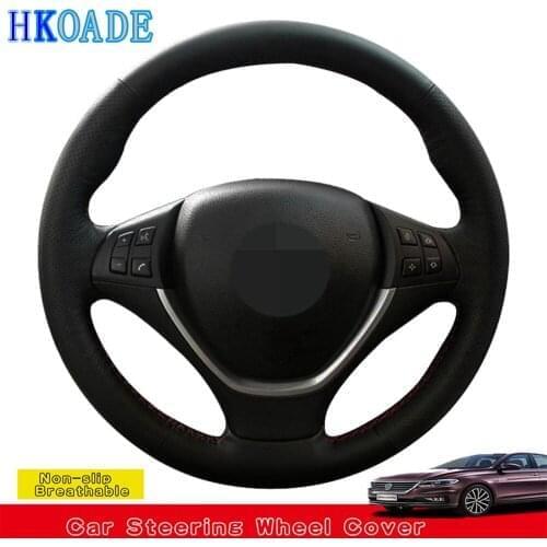 DIY Hand-stitched Black Artificial Leather Car Accessories Steering Wheel Cover For BMW E70 X5 2006-2013 E71 X6 2008-2014