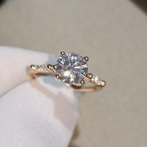 Solid 18K Yellow Gold Au750 1Ct 6.5mm Round Brilliant Cut Moissanites 4 Prong Ring Engagment Solarite Ring For Women