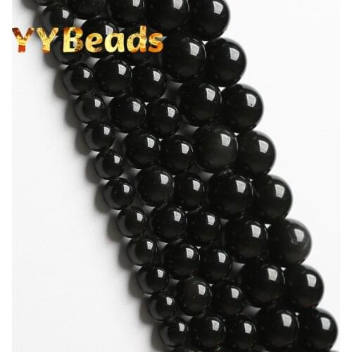 AAA+ Real Natural Black Obsidian Stone Beads Round Spacer Beads For Jewelry Making DIY Charms Accessories 15" 6 8 10 12 14mm