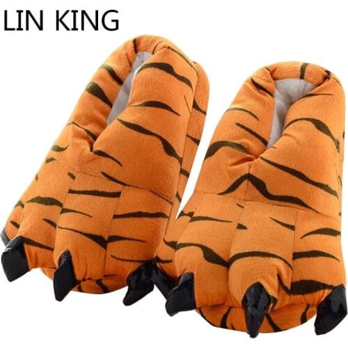 LIN KING Hallowee Winter Warm Unisex Indoor Slippers Women Men Children Home Shoes Monster Dinosaur Claw Christmas Lovers Shoes