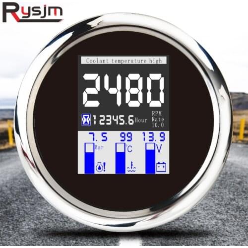 With Alarm Universal 85mm 4 in 1 Multi-functional Gauge Meter LCD Digital Tachometer 0-9999RPM Water temp Oil Pressure 0~10Bar