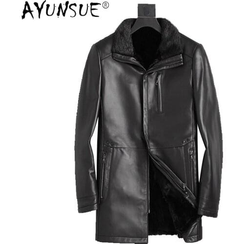AYUNSUE 2021 Winter Genuine Sheepskin Leather Jacket Men Mink Fur Lining Jackets Warm Thick Mens Clothes Casaco Masculino Gmm30