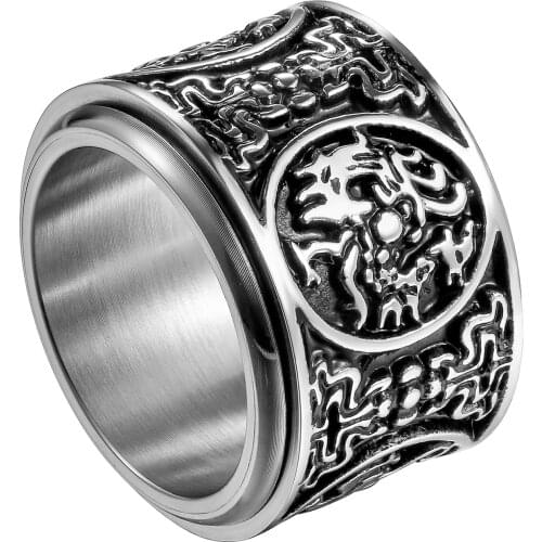 BONISKISS New Trendy Punk Stainless Steel Ring For Men Unique Design Adjustable God Beast Mans Anillos Party Ring Male Jewelry