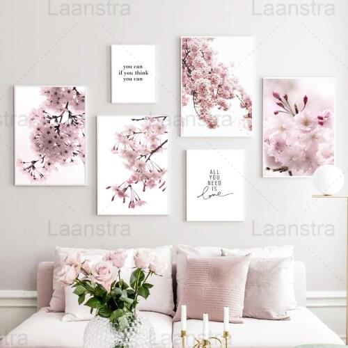 Pink Flower Home Decoration Painting Peach Blossom Branch Living Room Wall Canvas Poster Soft Petal Plant Natural Bedroom Print