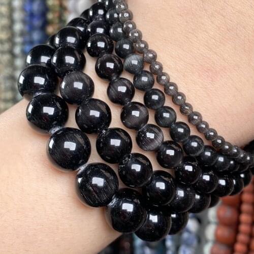 Natural Black Cat Eye Stone Round Beads Spacer Loose Beads For Jewelry Making Diy Bracelet Charm Necklace 4-12mm