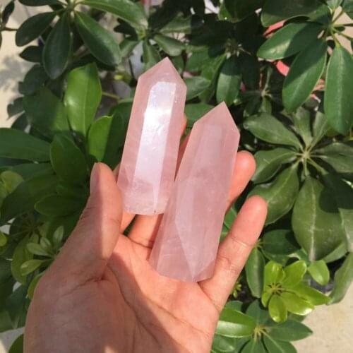 2 pcs Natural rose quartz crystal gemstone wand meditation healing chakra pink quartz crystal gemstone point wedding gift