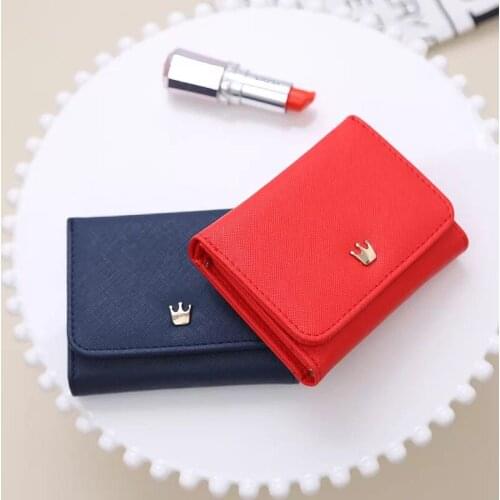 RUO FEI wallets Female New Crown Lady PU Leather Short Women Mini Money Purses Fold Bags Coin Card Holder