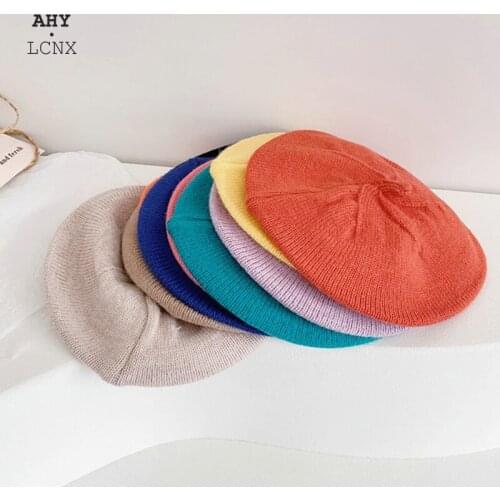 2021 Fashion New Princess Kids Girls Caps Berets Lovely Wool Beanies Spring Autumn Winter Toddler for Candy Color Elastic Hats