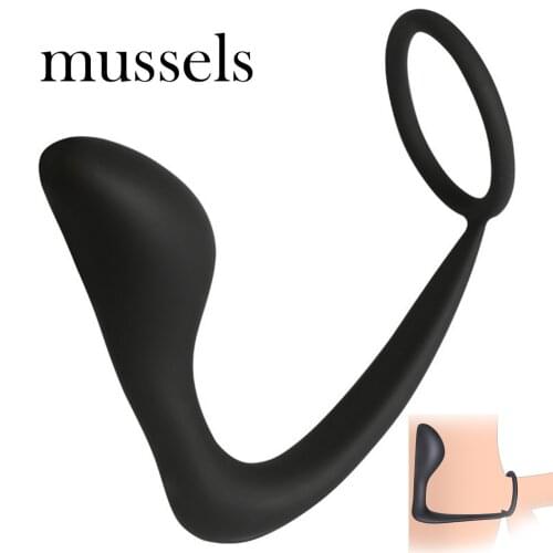 Mussels Male Delay Ejaculation Ring Anal Butt Plug Prostate Massage Silicone Prostate Stimulator Adult Sex Toys for Men Gays