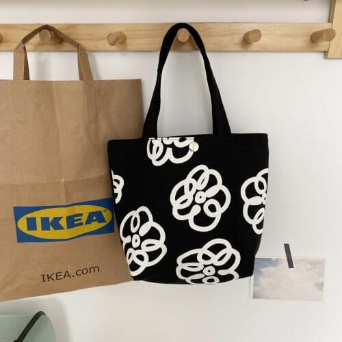 Cute Graffiti Flower Shoulder Canvas Tote Bag Korean Ins Cotton Cloth Handbag Chic Women Shopping Bag Summer Grocery Shopper Bag