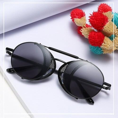 Trend Retro Round Frame Grid Format Steam Punk Sunglasses Unisex Occlude Sun Glasses Hip Hop Accessories