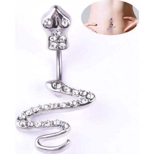 14G 316L steel bar Nickel-free Retail Snake belly button ring fashion lady body piercing navel ring jewelry belly bar