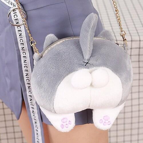 2020 cute cat tail plush handbag messenger shoulder bag ladies cute bag plush clutch bag