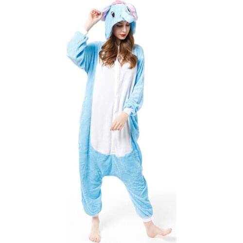 Unisex Cute Cartoon Animal Pajama Set Kids Hooded Pyjamas Sleepwear Adult Elephant Pajamas Winter Women Flannel Sleepwear