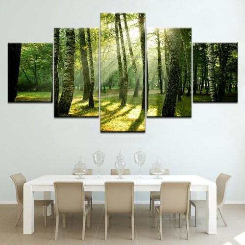 The windy green forest landscape 5 Panels HD Print Wall Art modern Modular Poster art Canvas painting for Living Room Home Decor