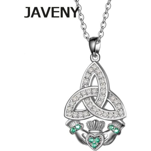 925 Sterling Silver Jewelry Green Cubic Zirconia Irish Keltic Knot Claddagh Women Wedding Pendant Necklaces 10pcs Lots Wholesale