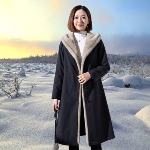 Fashion Solid Cotton Liner Parker Autumn Winter Jacket Women Hooded Long Imitation Mink Parka Faux Fur Coat Female Outwear Y536