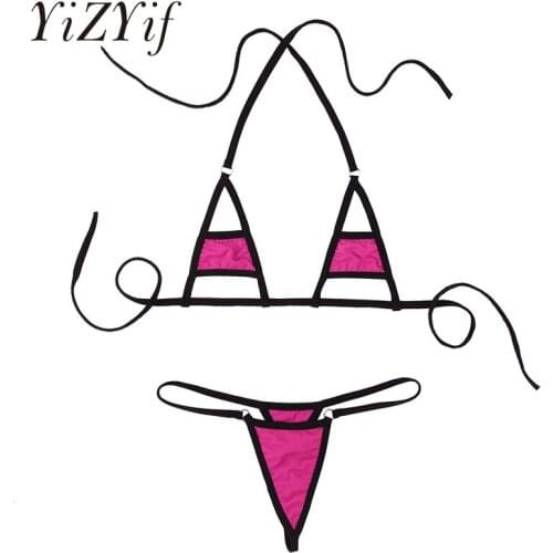 Micro Bikini 2019 Two Piece Swimsuit Woman Striped Hollow Bikinis Set Bra Top and Briefs Sexy Swimwear Women Halter Neck Biquini