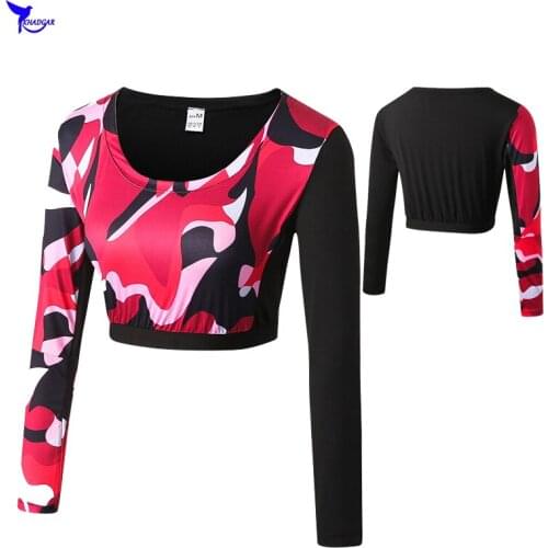 2019 Camouflage Sexy Exposed Navel Cropped Tops Fitness Base Layer Long Sleeve Compression Running Shirt Dry Fit Jogging T-Shirt