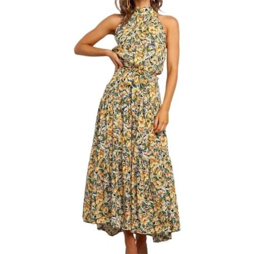 2021 Summer Women Dress Bohemian Dot Print Off Shoulder Halter Strapless Midi Dress Sundress vestidos