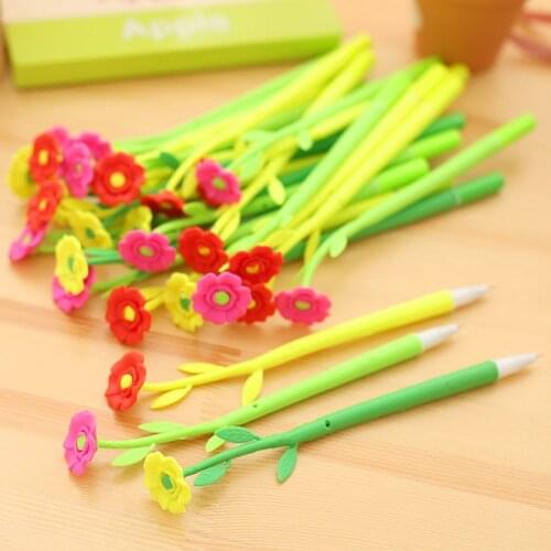 10 Pcs/set Kawaii Plant Flower Shape Gel Ink Pen Kawaii Black Ink Pen Cute Japanese School Supplies Learning Accessories