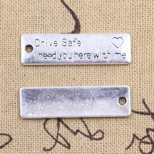 15pcs Charms Drive Safe I need you heart with me 34x9mm Antique Bronze Silver Color Pendant DIY Making Finding Tibetan Jewelry