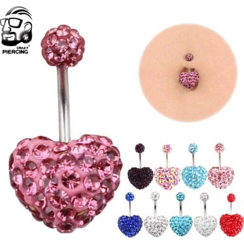 2017 Trendy Heart Navel Piercing Jewelry Sexy Crystal Disco Round Ball Stainless Steel Belly Button Rings Body Jewelry Pircing