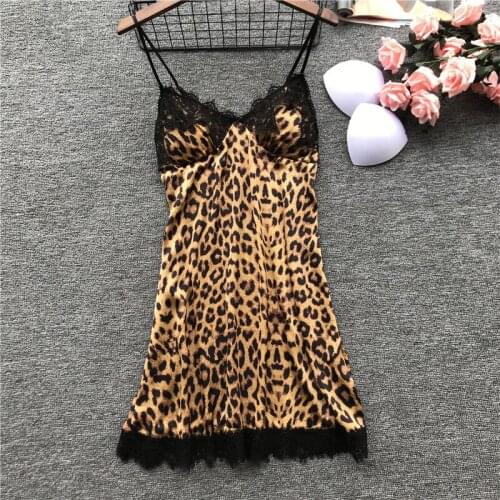2020 LaMaxpa womens for robes Nightgowns & Sleepshirt Chest Pads Silk Sleepwear sexy Lingerie Leopard Print Satin Nightdress