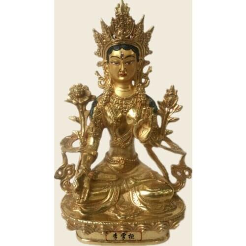 21cm Handpainted Gilt Bronze Statue Buddha Divinity Bodhisattva Tara(white)
