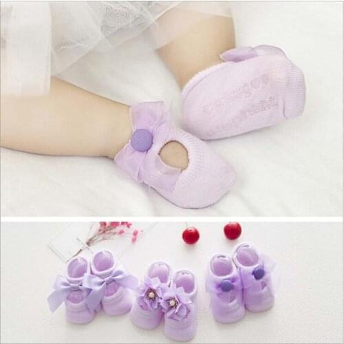 3 Pairs/Set Cotton Baby Socks For Girl Bebe Toddler Newborn Infant Anti Slip Lace Flower Bow Tie Floor Socks Party Birthday Sock