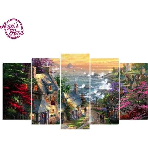 5d square diy Diamond embroidery seaside town diamond painting Cross Stitch full drill Rhinestone mosaic Multi-picture decor