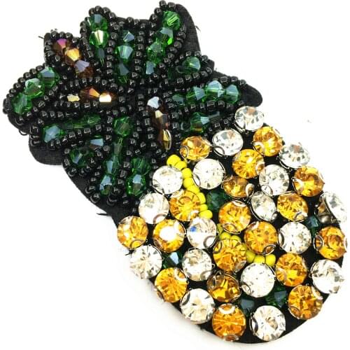 6pc 8x4cm Sew On Crystal Pineapple Patch Beaded Ananas Applique Fruit Patches For Clothing Shoes Bags Parches DIY AC0978