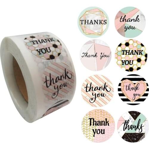 8 Different Designs Geometry Round Thank You Sticker Scrapbook Label for Handmade Envelope Gift Baking Decoration 1Inch 500pcs