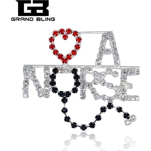 New Design of Handmade Rhinestone Brooch Jewelry "Love A NURSE" Word Lapel Pin