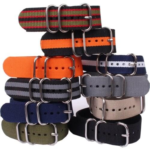 Buy2 Get 10% OFF) Black Cambo Stripe Ring Buckle 24mm Watchband Man Women Fiber Woven Nylon Watch Straps Wristwatch Bands zulu