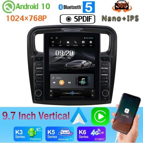 CarPlay 9.7" Tesla Style PX6 4+64G GPS Android 10 Radio For Renault Sandero Logan 2 Symbol Dacia 2012-2019 360 Camera Car Media