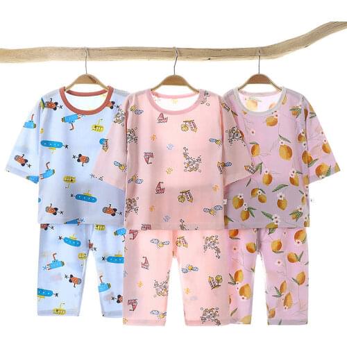 Childrens Short Sleeve Suit Summer New 2021 Boys Girls Cartoon Dinosaur Print Pjamas Baby Suit Thin T Shirt Shorts Sleepwear