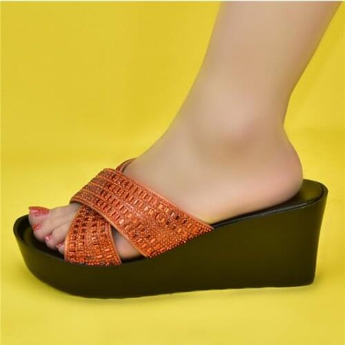 Designer Ladies Luxury Nigeria Ladies Wedding Shoes Wedge Heel with Italian Rhinestone Ladies Heighten Shoes