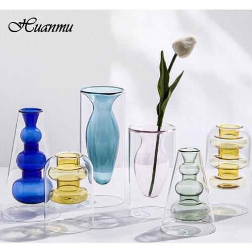 Two Layer Hydroponic Vase Dried Flowers Decoration Glass Vase Romantic Living Room Flower Arrangement Dining Table Home Decor