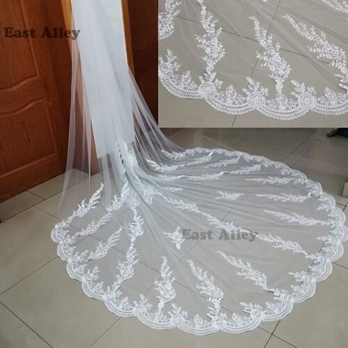 Real Photos Tulle Applique Cathedral Wedding veil Bride Veil lace veil Ivory White Veil with Comb veil Wedding accessories