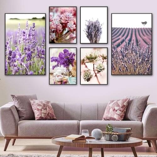 Purple Lavender Succulents Lilacs Flower Wall Art Canvas Painting Nordic Posters Prints Pictures Living Room Modern Home Decor