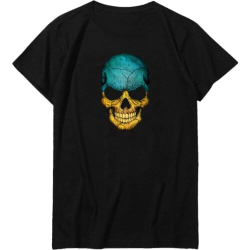 Ukrainian Flag Skull Cartoon Short Sleeve Harajuku graphic t shirts oversized t shirt men clothing
