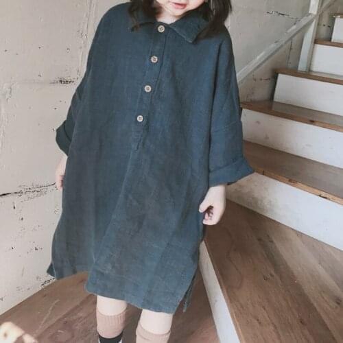 Humor Bear 2020 Spring ChildrenS Clothing New Girls Long-Sleeved Lapel Button Korean Autumn Casual Loose Princess Girls Dress